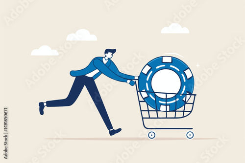 Buy blue chip stock with high expected return, best earning or high profit company, investment opportunity in growth business concept, smart businessman investor buying blue chip in shopping cart.