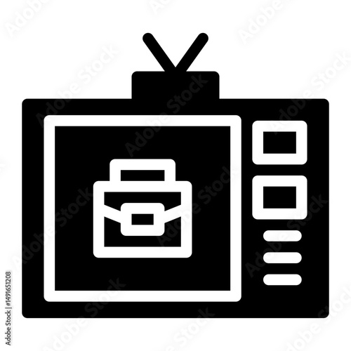 job interview announcement on television. This is a vector single icon with a solid style. Suitable for any purpose, such as website design, mobile app design, logo design, pattern design, etc.