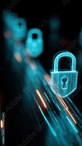 Digital Padlock Security Concept Close Up Abstract Cyber Protection Data Encryption Lock Future Tech