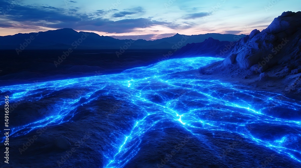 Fototapeta premium Blue glow stream landscape