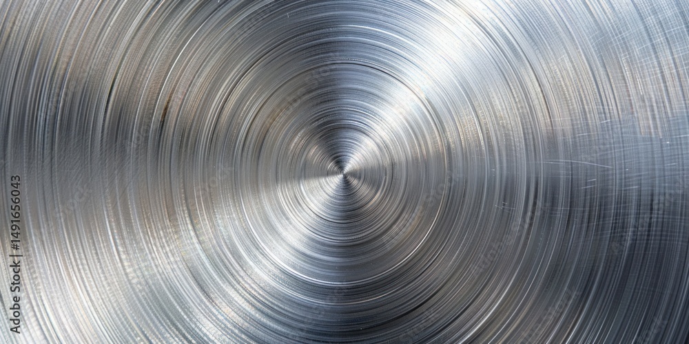 Obraz premium A metallic surface with a circular pattern, reflecting light and showing a gradient from dark to light grey.