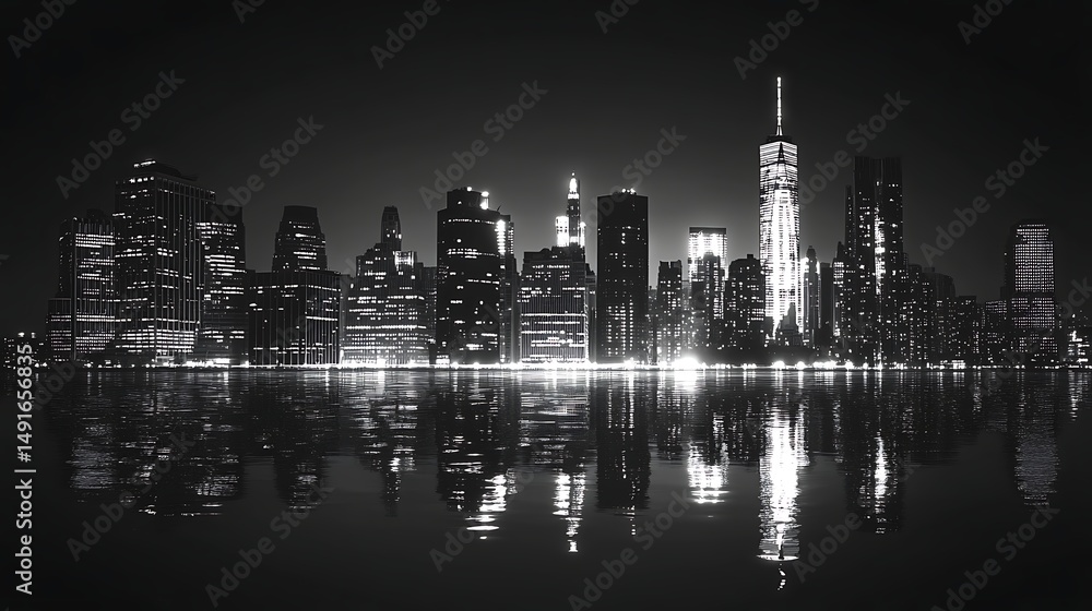 Fototapeta premium City skyline night reflection