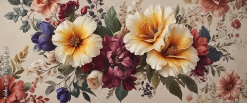 Abstract bold floral print on neutral backdrop, ethnic, fashion