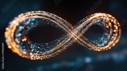 Infinity Symbol Glowing Network Close Up Abstract Concept of Limitless Possibilities and Connection with Bokeh Background