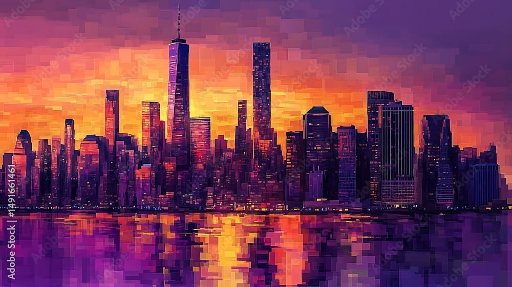 Fototapeta premium City skyline sunset reflection