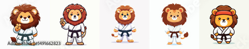 cute lion vector in karate costume