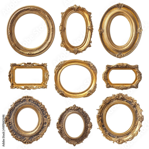 Ornate gold picture frames collage colorful background