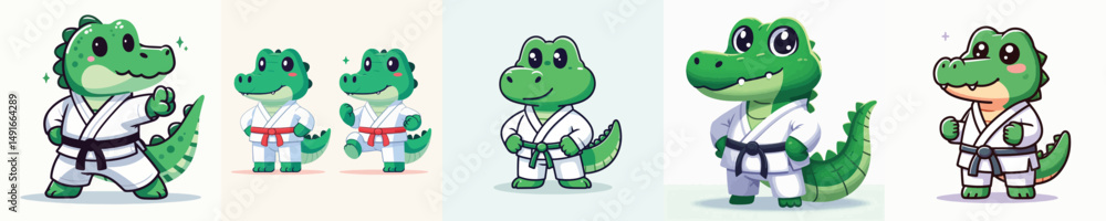 Fototapeta premium cute crocodile vector in karate costume