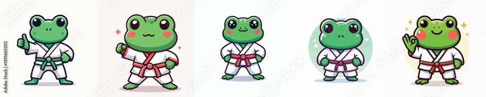 Fototapeta premium cute frog vector in karate costume
