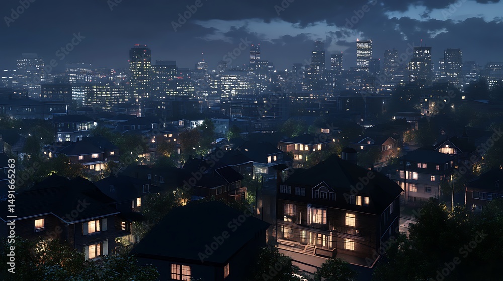Obraz premium Cityscape night aerial view