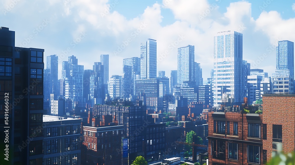 Fototapeta premium Cityscape view sunny day