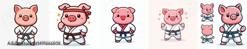cute pig vector in karate costume