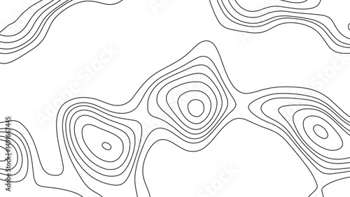 Abstract black and white hand drawn wavy line drawing seamless pattern. Landscape geodesy topographic map background. Abstract geometric topographic contour map background Vector.
