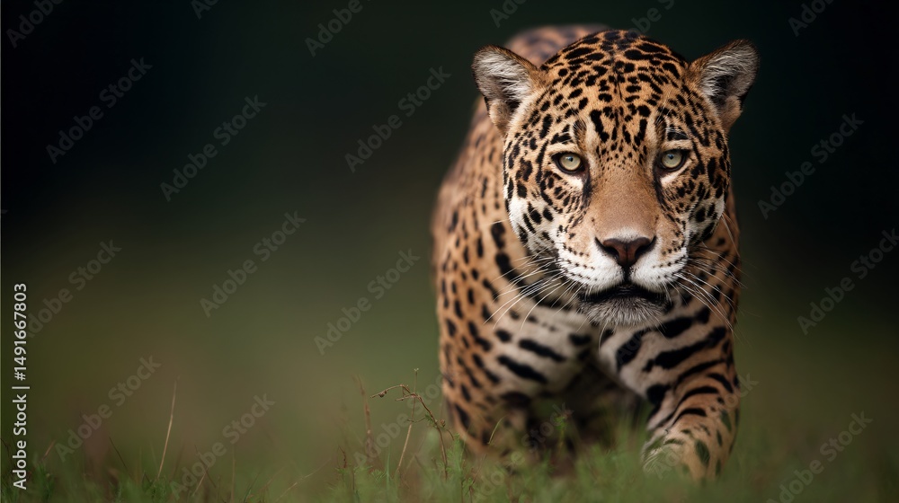 Obraz premium Jaguar hunting in the wild nature documentary close-up view natural habitat wildlife photography