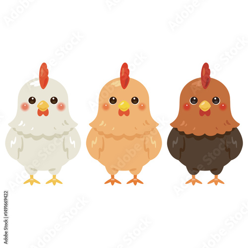 色違いのニワトリキャラクターイラストセット