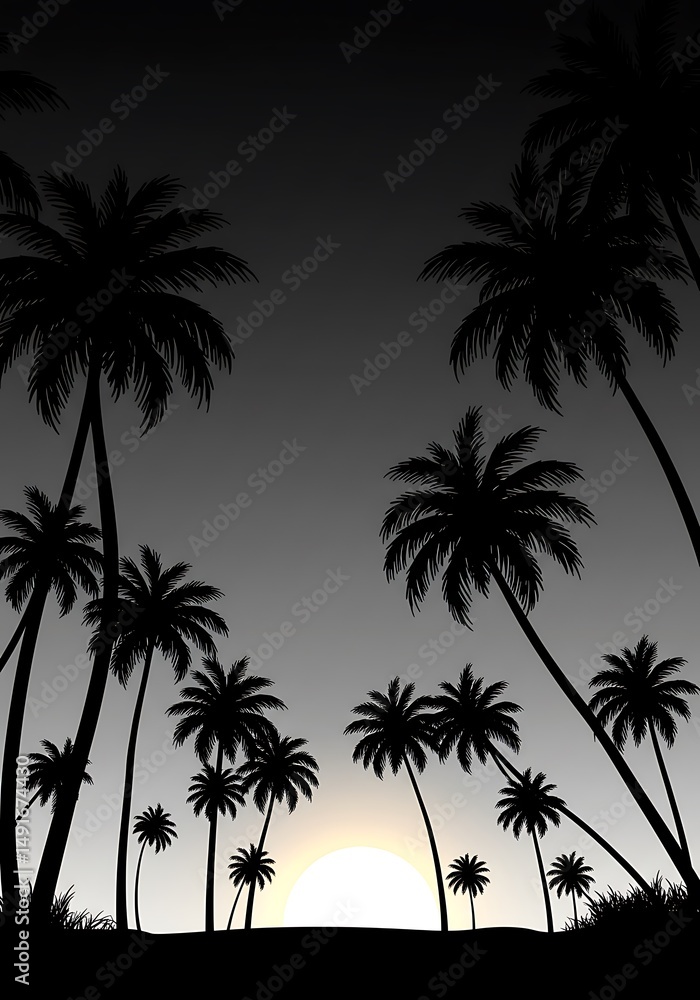 Naklejka premium Twilight Palm Silhouette AI Generated