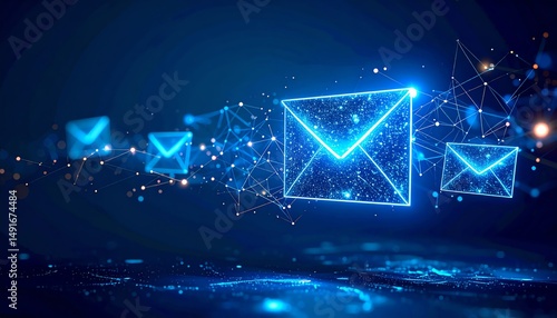 A digital representation of glowing envelopes, symbolizing email communication and technology in a futuristic setting