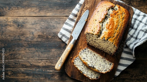 Homemade Loaf Cake Sliced on Wooden Board