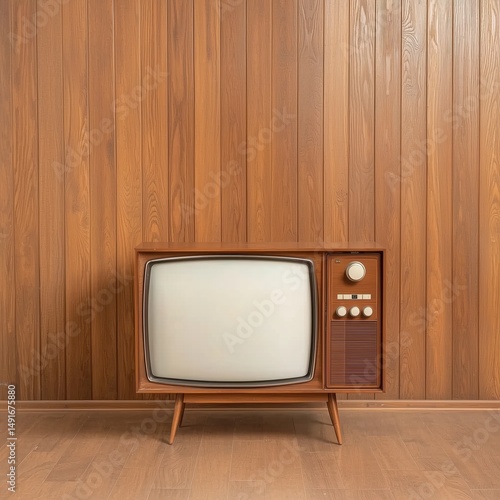 Vintage retro television with wood paneling in mid-century modern style