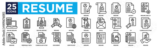 resume icon collection set. Containing design Resume ,Resume ,Resume ,Accept ,Resume And Cv