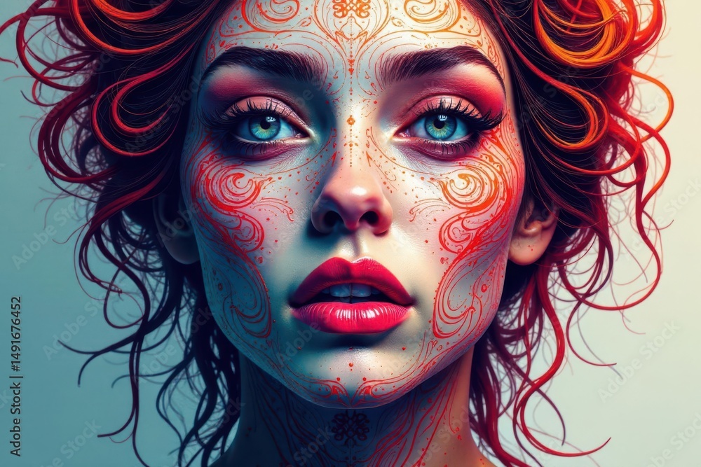 Abstract face pattern, intricate lines & shapes, geometric pattern, asymmetry Abstract face pattern, intricate lines & shapes, geometric pattern, asymmetry