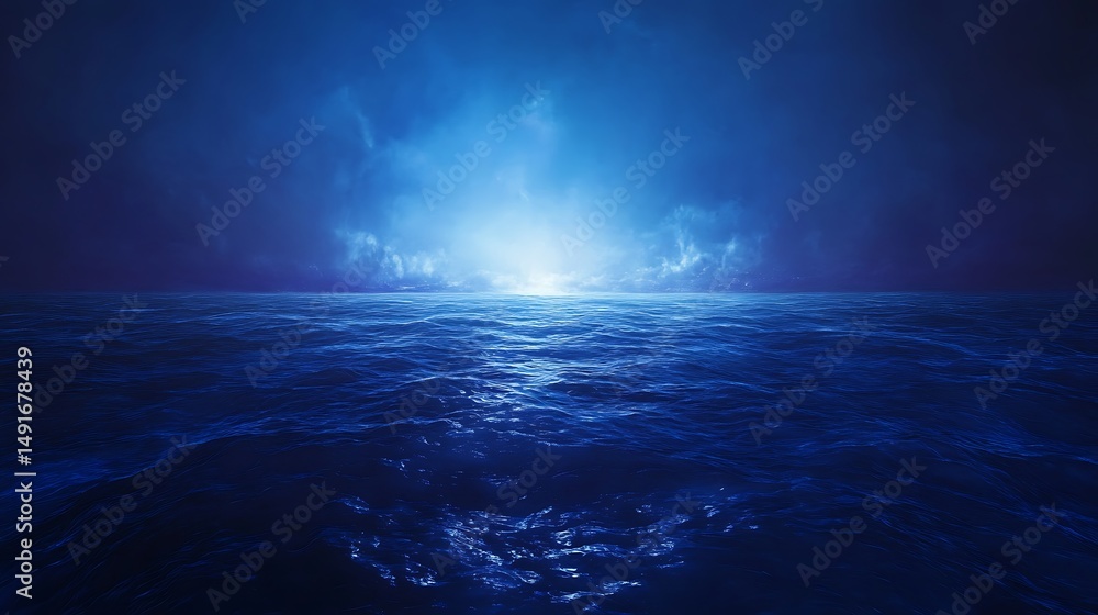 Obraz premium Dark blue ocean with luminous sky