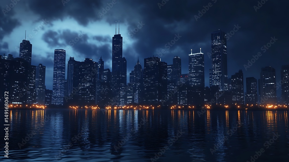 Fototapeta premium Dark night city skyline