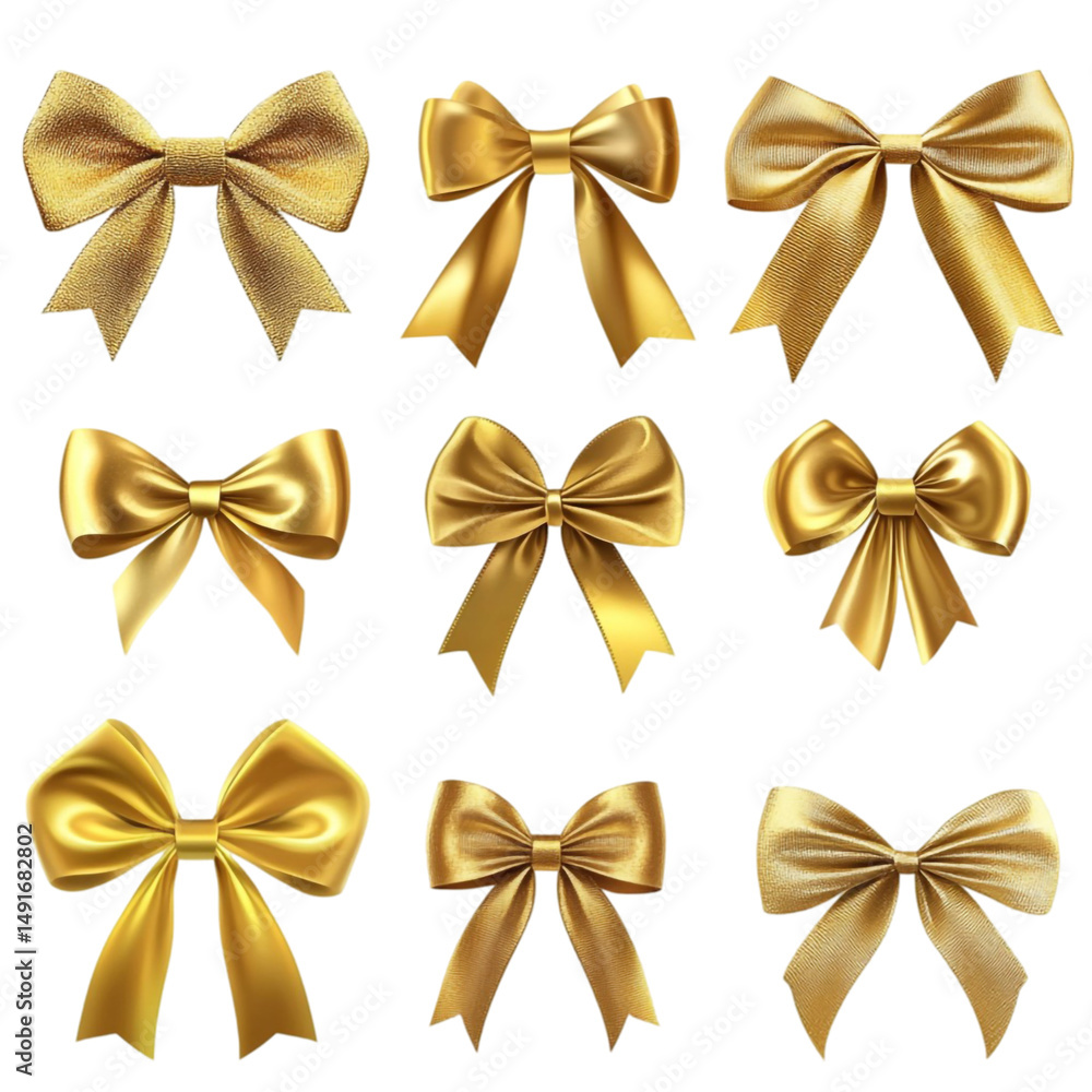 Nine gold bows on a colorful striped background a festive design Nine gold bows on a colorful striped background a festive design