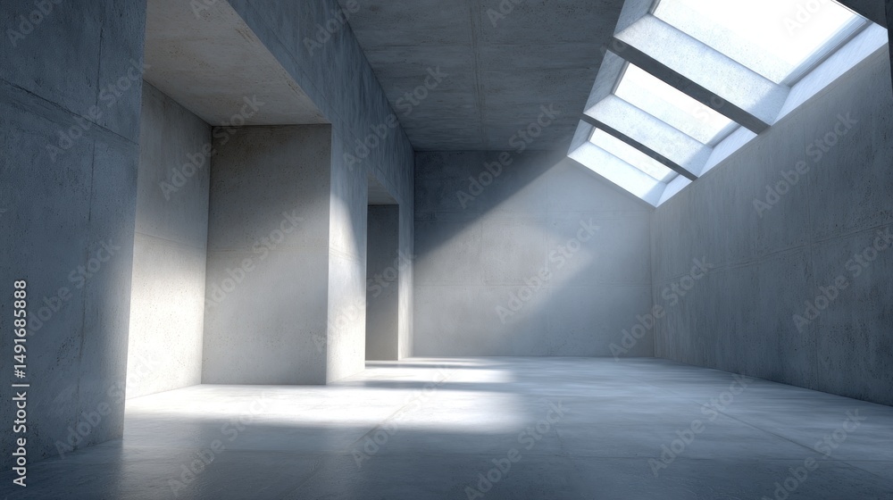 Obraz premium Empty, modern concrete interior space with natural light