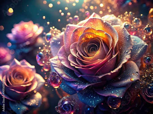 Magical Sparkling Roses: Surreal Close-Up Flower Photography - Fantasy Floral Art