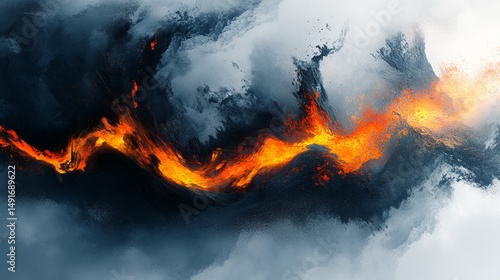 Wallpaper Mural Abstract fiery river flowing through a dark, cloudy landscape Torontodigital.ca