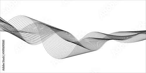 "Futuristic Technology Meets Abstract Design: black Glowing Wave Lines Flowing Smoothly on a Crisp White Background, Creating a Dynamic Sound Wave Pattern"
