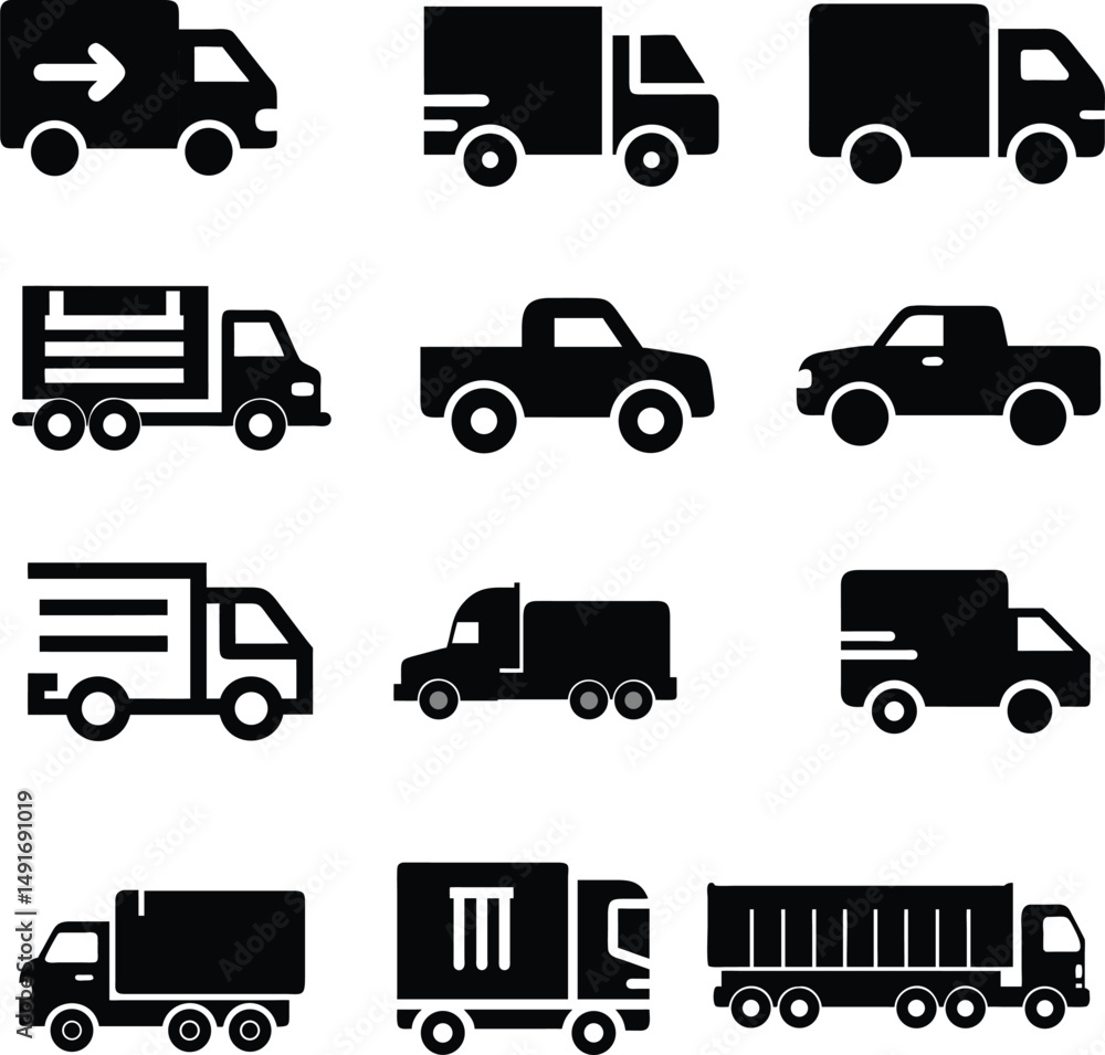 Semi-truck icon sheet. Semi-truck icon sheet.