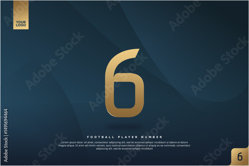 Modern Gold Number 6 on Dark Blue Background for Football Jersey Design