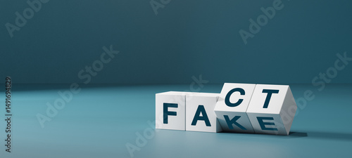 Fotografía Flipping Wooden cube block for change fake to fact , news and social media concept