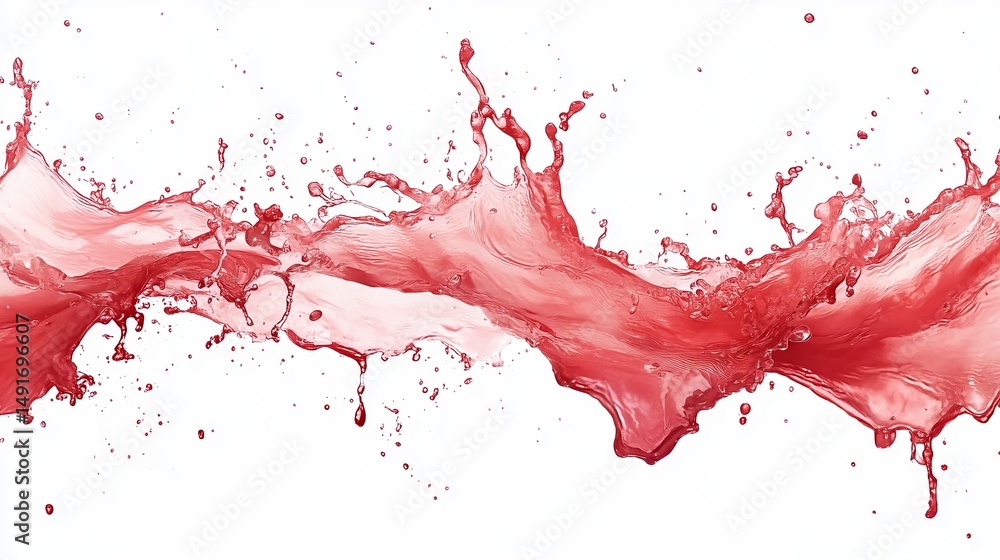 Dynamic splash of vibrant red liquid, creating a visually striking abstract pattern against a stark white background Dynamic splash of vibrant red liquid, creating a visually striking abstract pattern against a stark white background