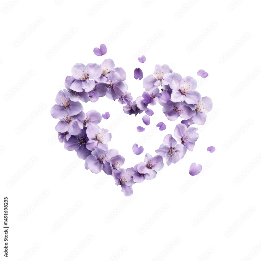 Heart-Shaped Arrangement of Delicate Lavender Blossoms and Falling Petals Heart-Shaped Arrangement of Delicate Lavender Blossoms and Falling Petals