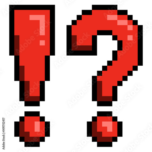 Pixel punctuation marks vector for digital text symbols, retro writing, or game style. Ideal for classic pixel fonts, comic dialogue, and grammar design tools.