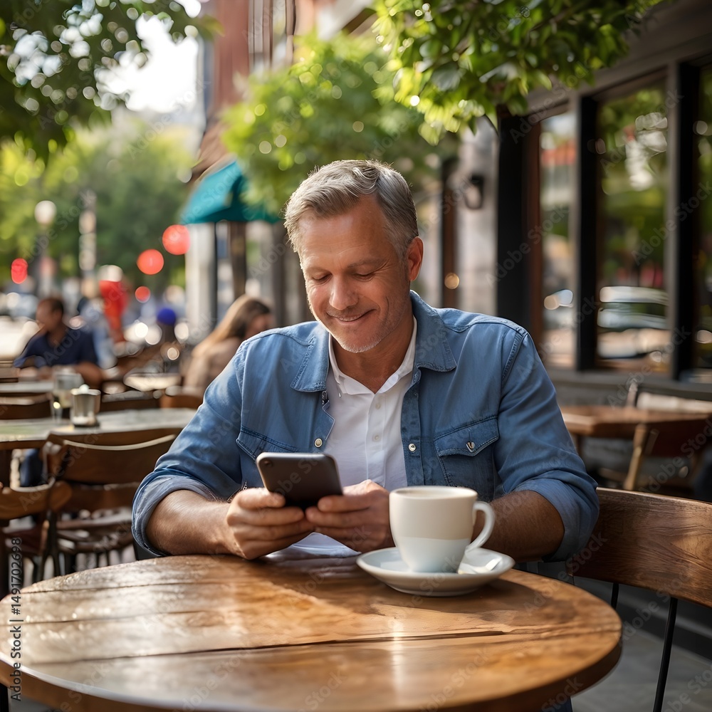 man drinking coffee in cafe