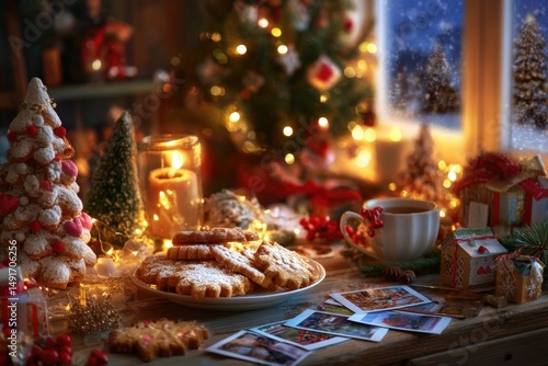 Wallpaper Mural Christmas cookies arranged on a table with a decorated Christmas tree in the background, festive holiday scene. Torontodigital.ca