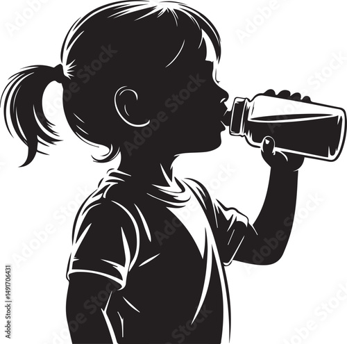Child Drinking Silhouette - Hydration and Thirst 2