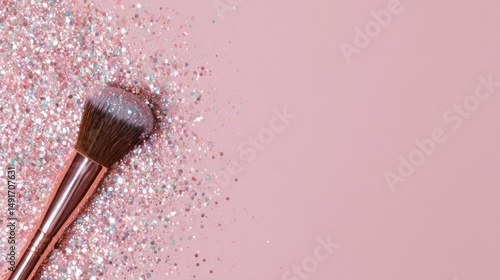 Pink makeup brush with glitter