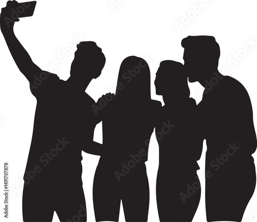 Friends Taking Selfie Silhouette - Group Photo Fun 2
