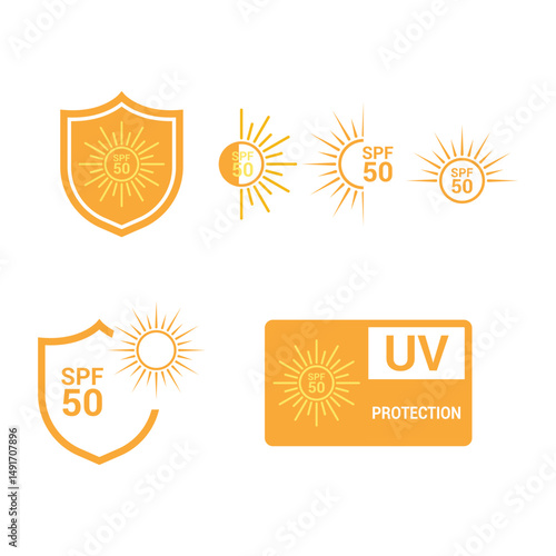 sunscreen spf 50 uv protection logo design template set collection