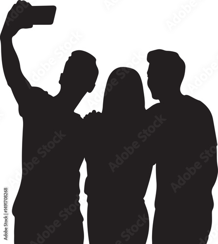 Friends Taking Selfie Silhouette - Group Photo Fun