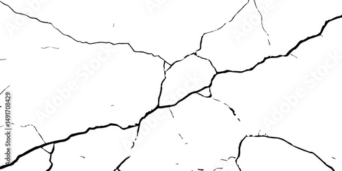 Transparent Background Vector Texture of Grunge Cracks and Fractured Earth – Realistic Dry Soil Pattern with Rough Distressed Overlay for Creative Use
