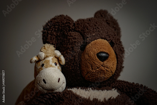 Slika na platnu Practice off camera flash shoot w/ the stufties - Teddy and the Giraffe