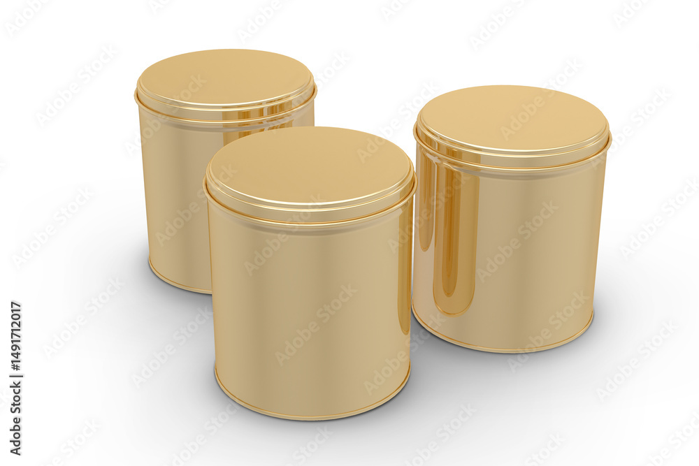 Gold Color Cylindrical Metal Container on White Background Gold Color Cylindrical Metal Container on White Background