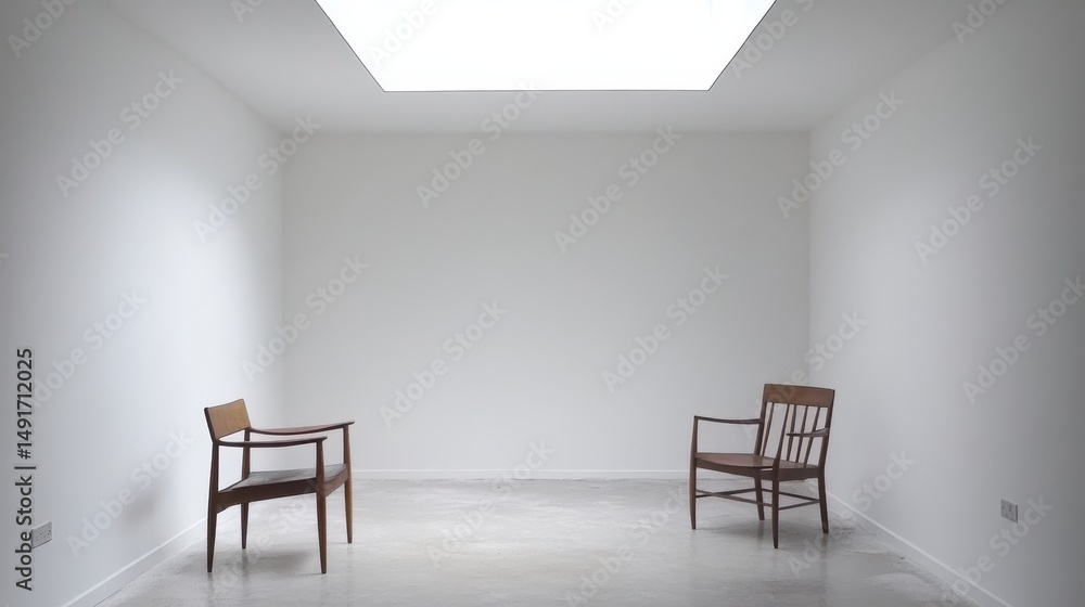 Fototapeta premium Interior design of a minimalist room with light furniture.