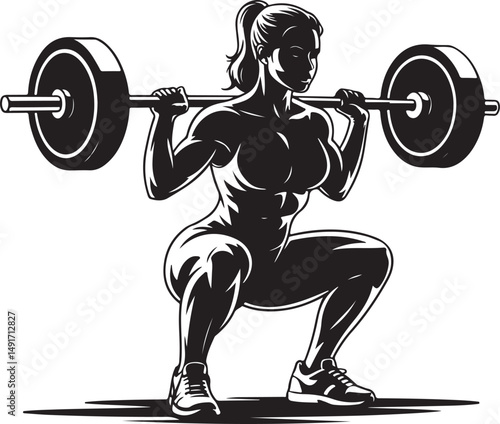 Strong Woman Silhouette Barbell Squat Line Art 4